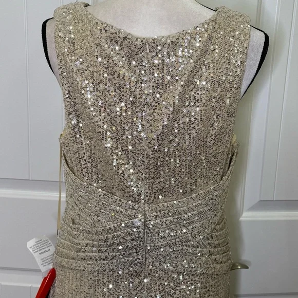 IEENA MAC DUGGAL NUDE SILVER FORMAL DRESS GOWN SEQUIN EMBELLISHED WOMEN’S SZ 12 - Picture 9 of 13